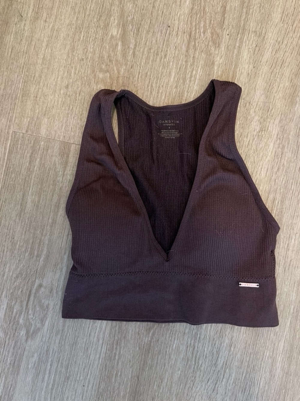 Danskin Ribbed Deep V Sports Bralette - Dark Brown